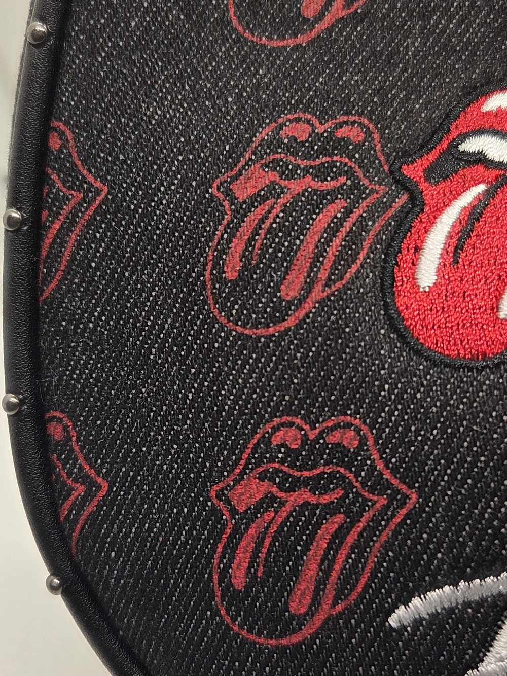 The Rolling Stones All-Over Tongue Logo Black Denim Small Hobo Shoulder Bag New